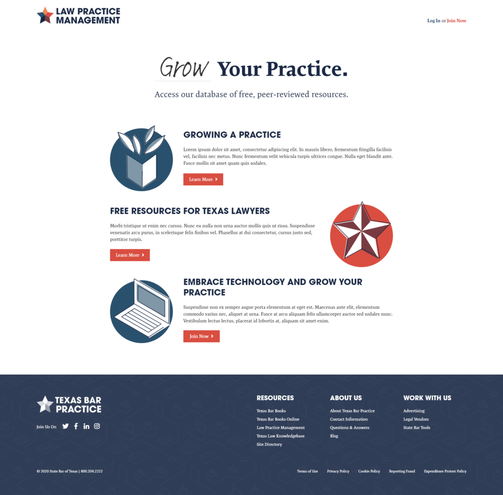 Law Practice Management landing page design