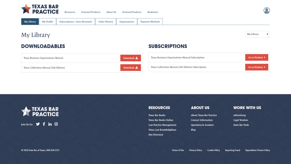Texas Bar Practice admin page design