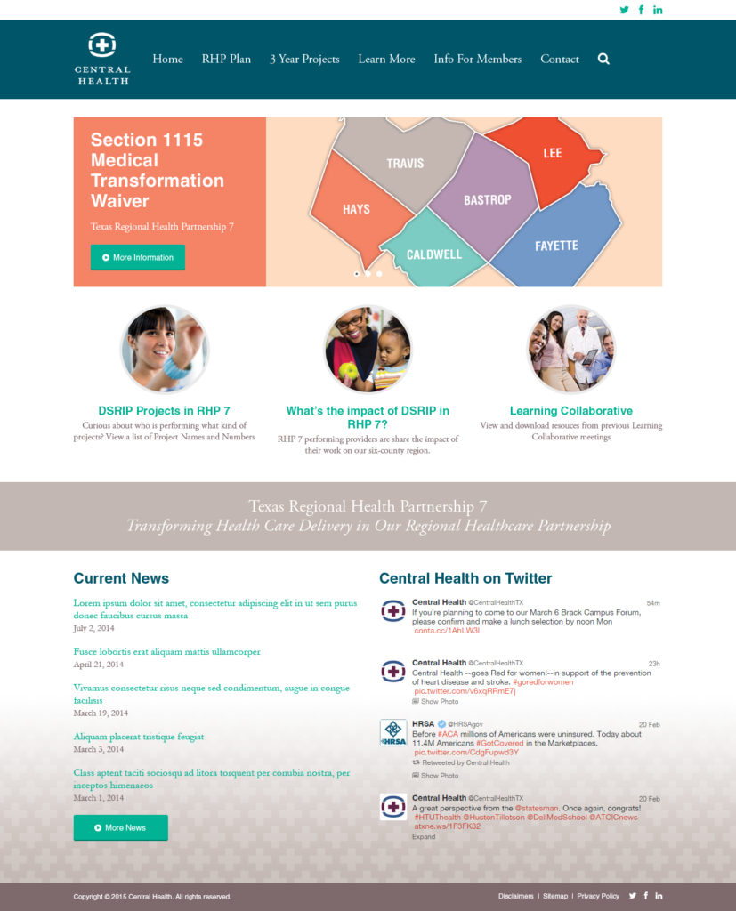 Central Health - Regional Health Partnership 7 subsite - home page design