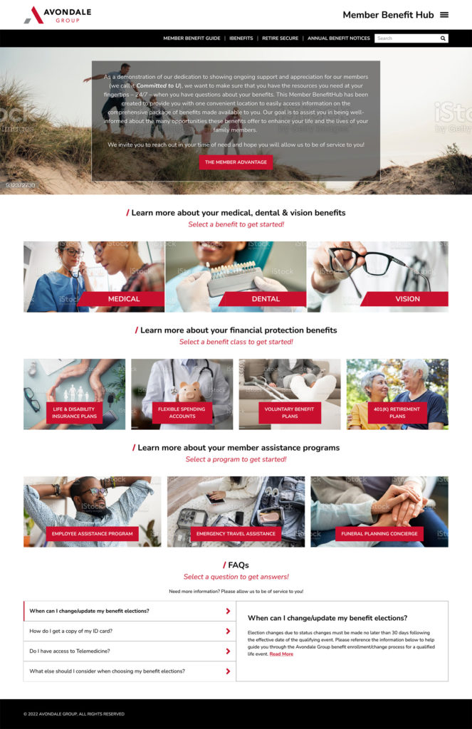 Avondale BenefitHub home page design