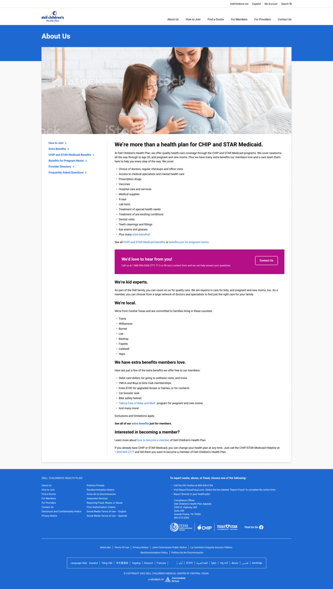 Dell Children's Health Plan Redesign subpage design