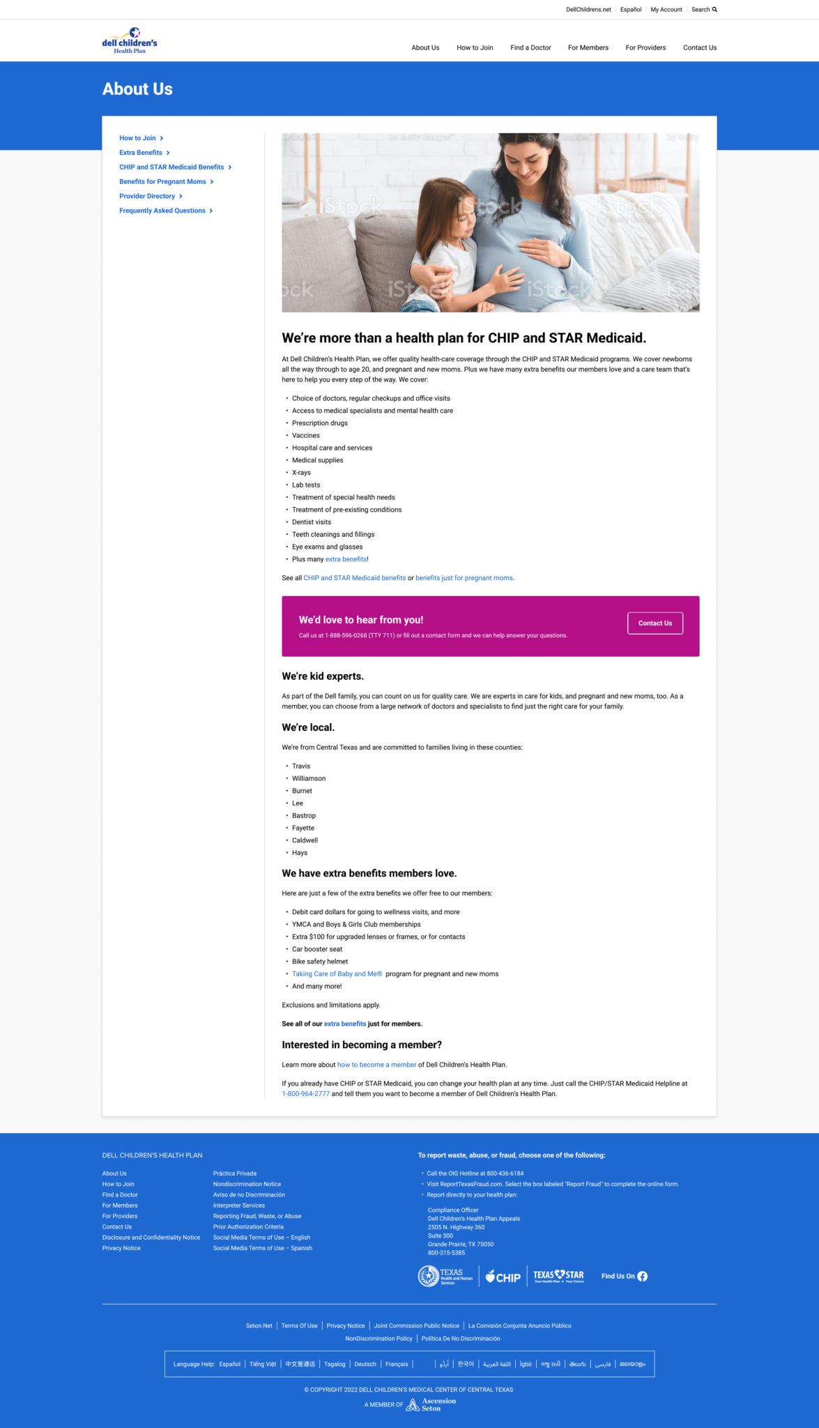 Dell Children's Health Plan Redesign subpage design - alternate hero image option