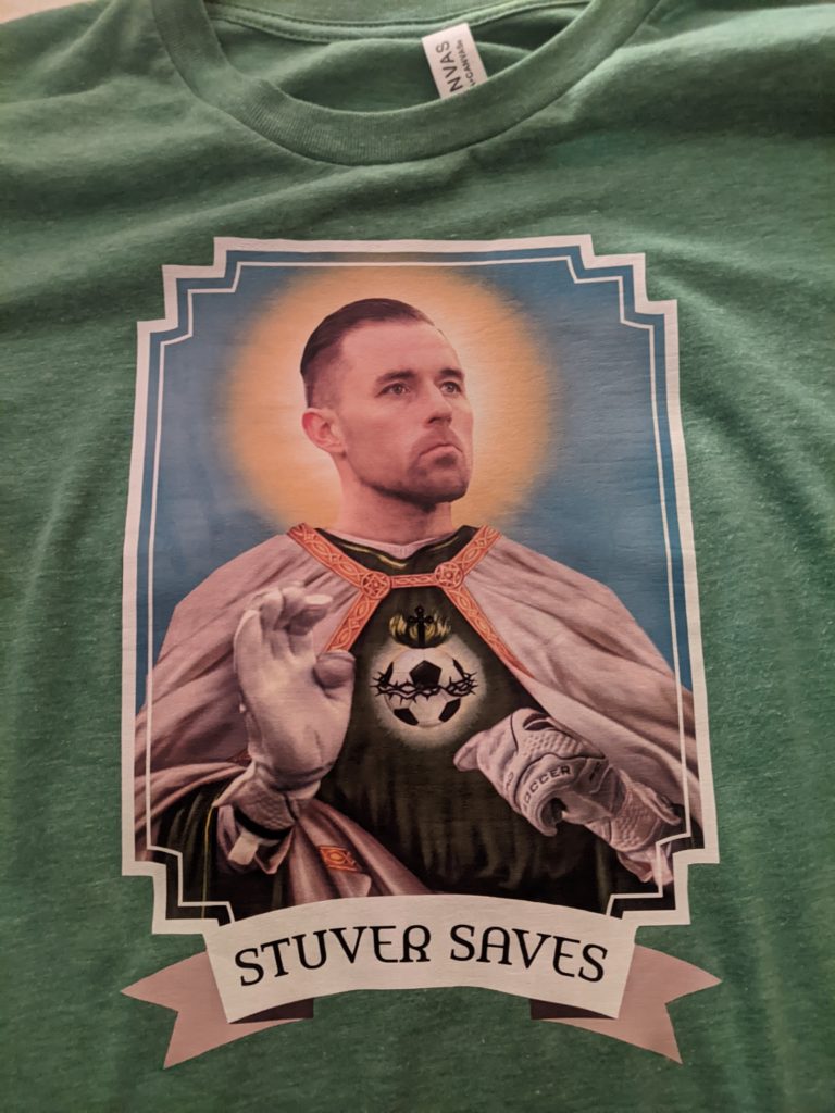 T-shirt design of goalkeeper Brad Stuver I made and printed onto iron-on transfer paper to make shirts for my husband and I