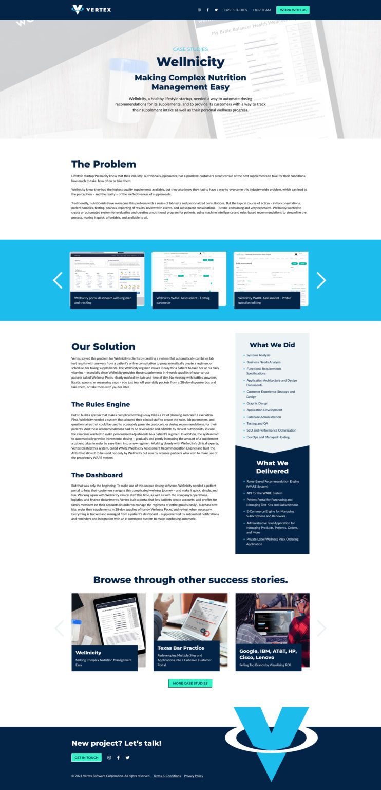 Vertex Software Case Study page design option 1
