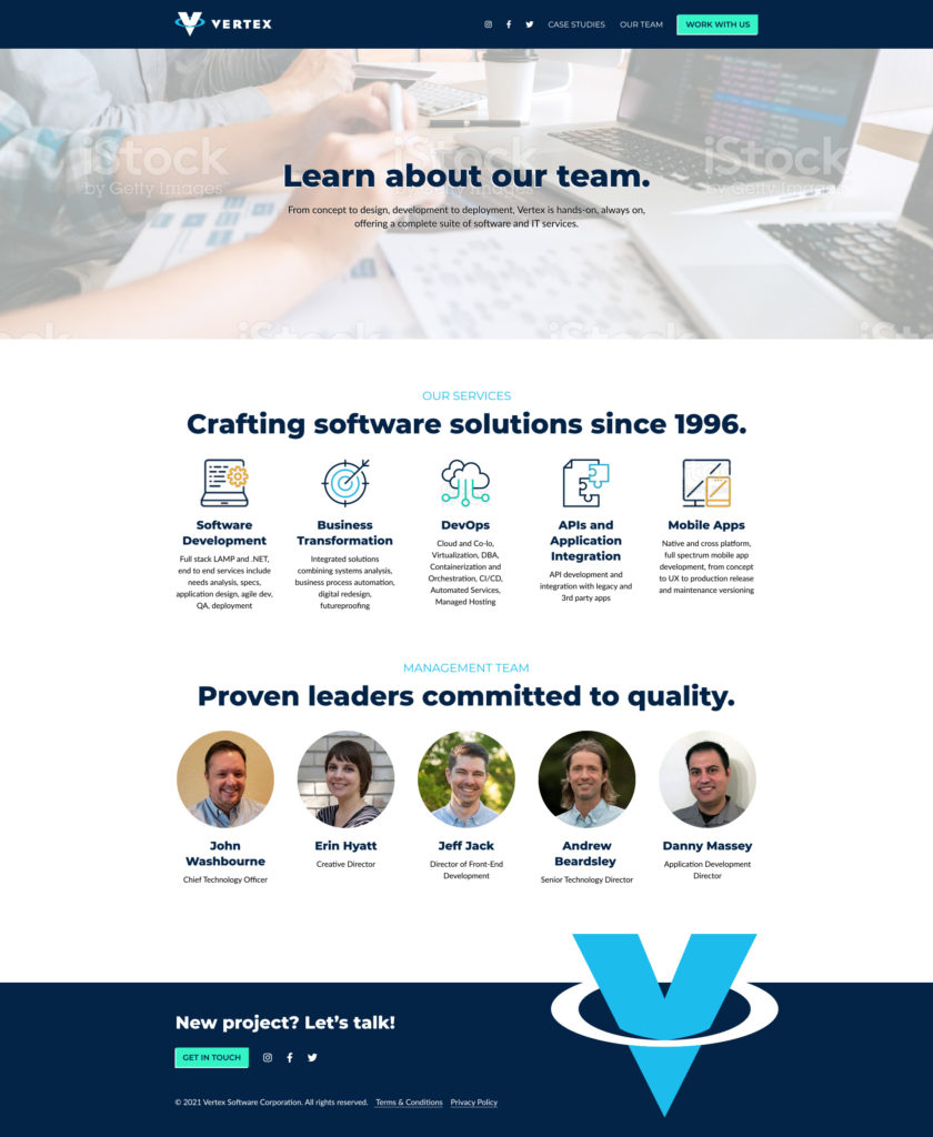 Vertex Software Our Team page design option 1