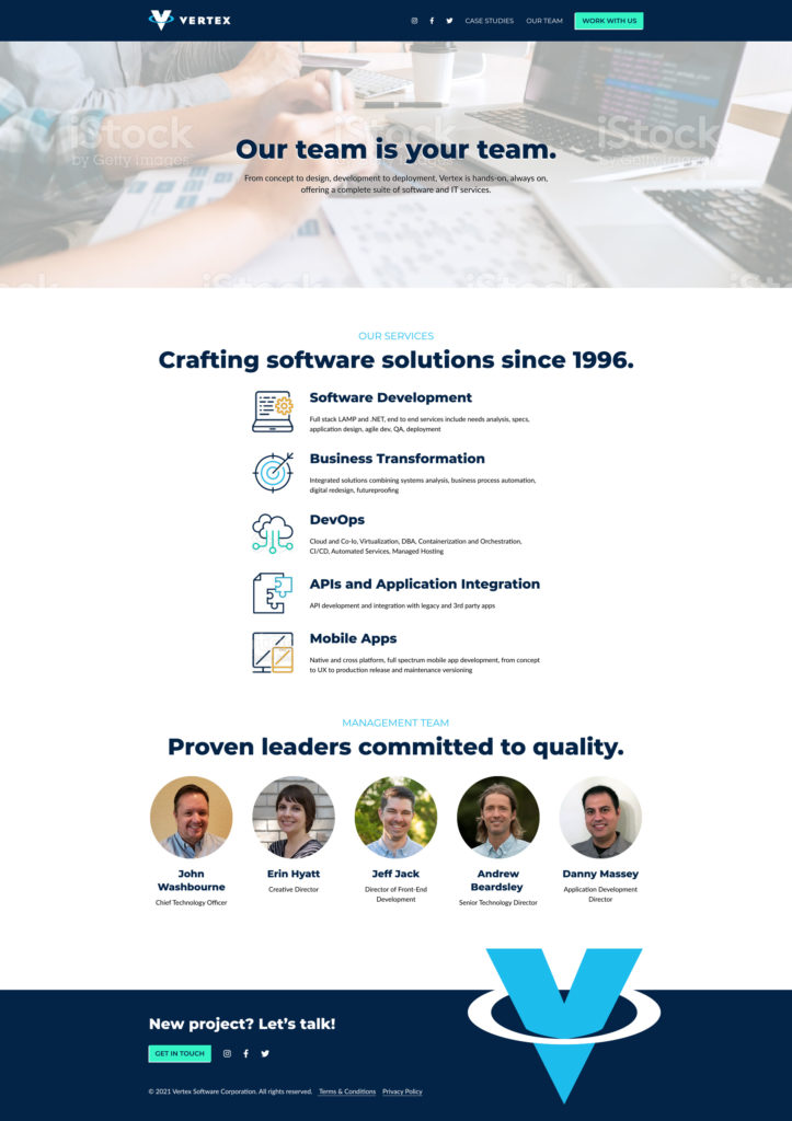 Vertex Software Our Team page design option 2