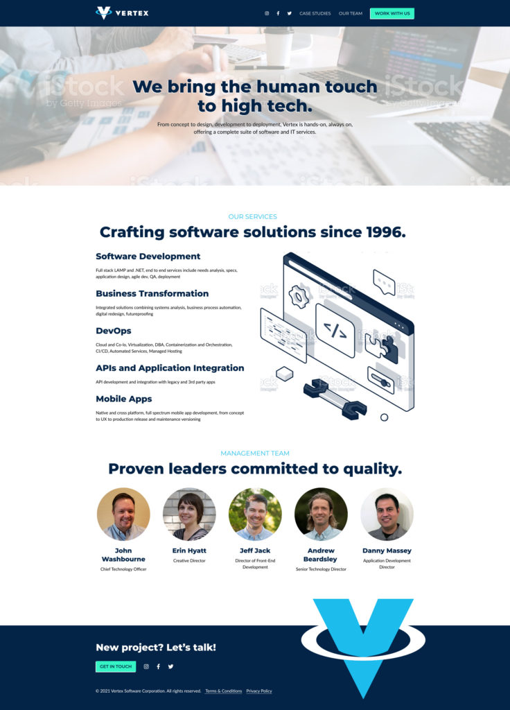 Vertex Software Our Team page design option 3