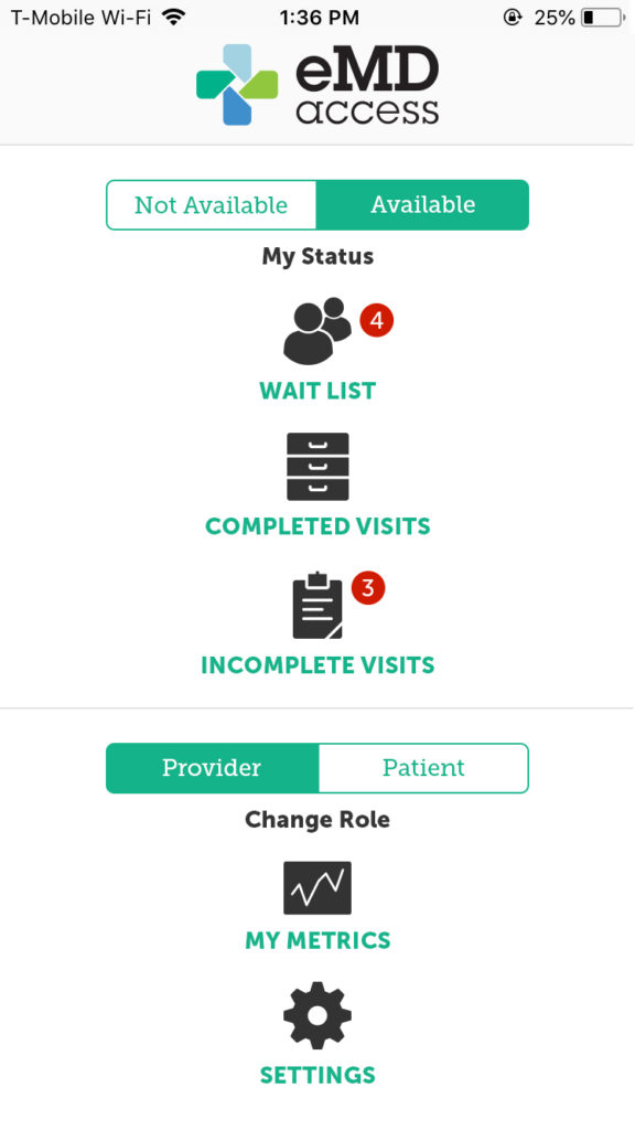 eMDaccess phone app design - Home