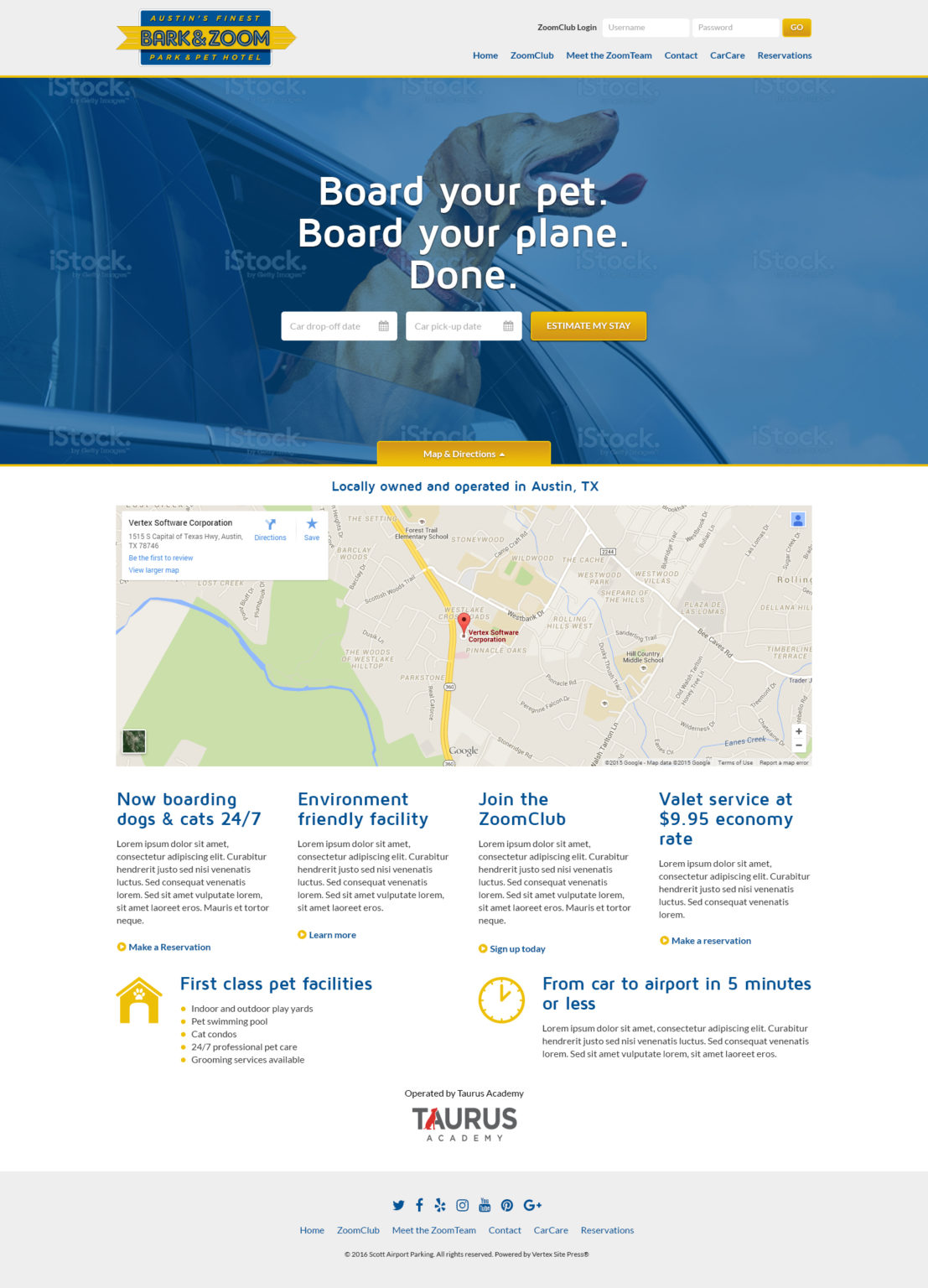 Original Bark&Zoom home page design with map expanded