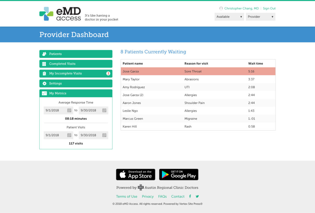 eMDaccess desktop app design - Provider Dashboard