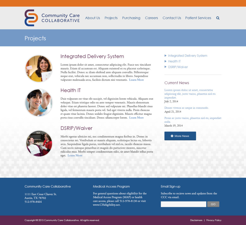 Central Health - Community Care Collaborative subsite - subpage design