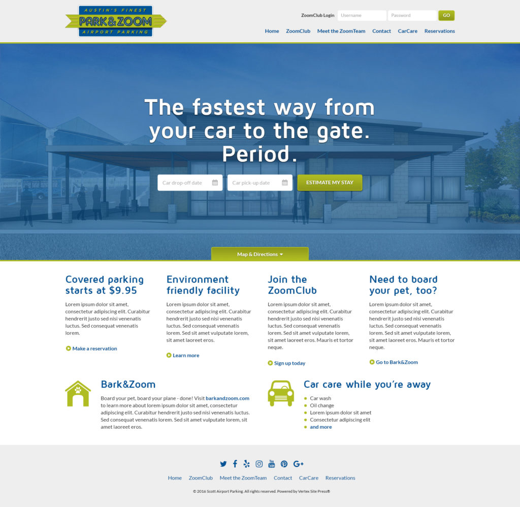 Original Park&Zoom home page design