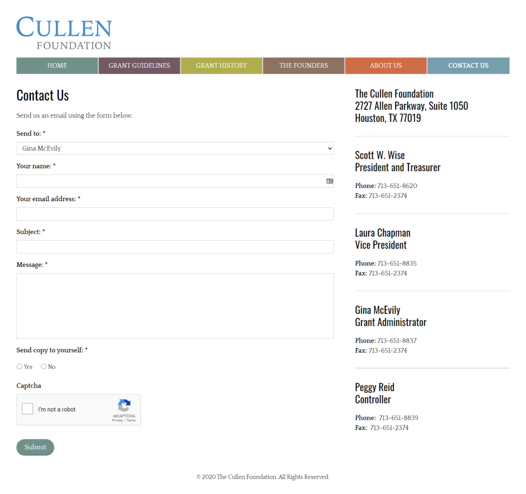 Cullen Foundation subpage design - Contact Us