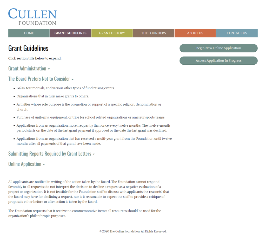 Cullen Foundation subpage design - Grant Guidelines