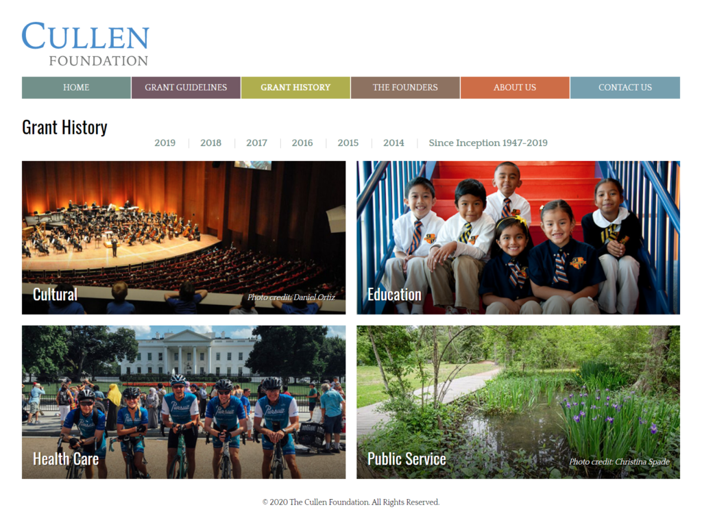 Cullen Foundation subpage design - Grant History