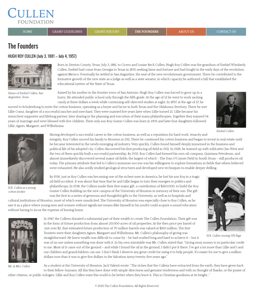 Cullen Foundation subpage design - The Founders