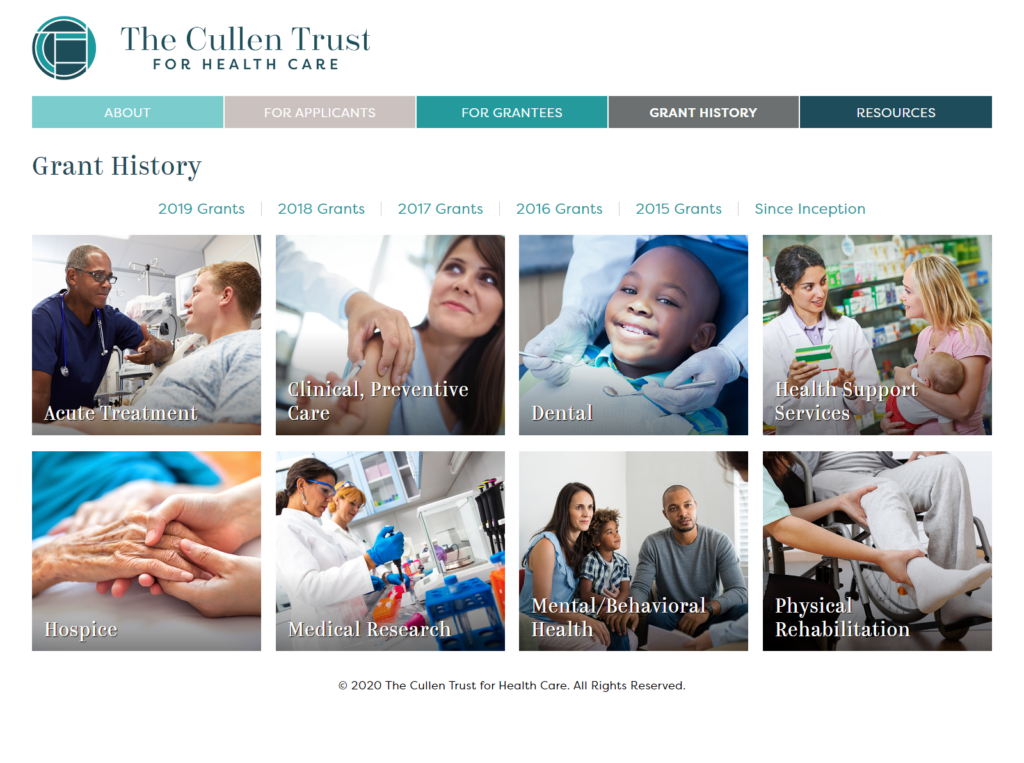 Cullen Trust for Health Care subpage design - Grant History