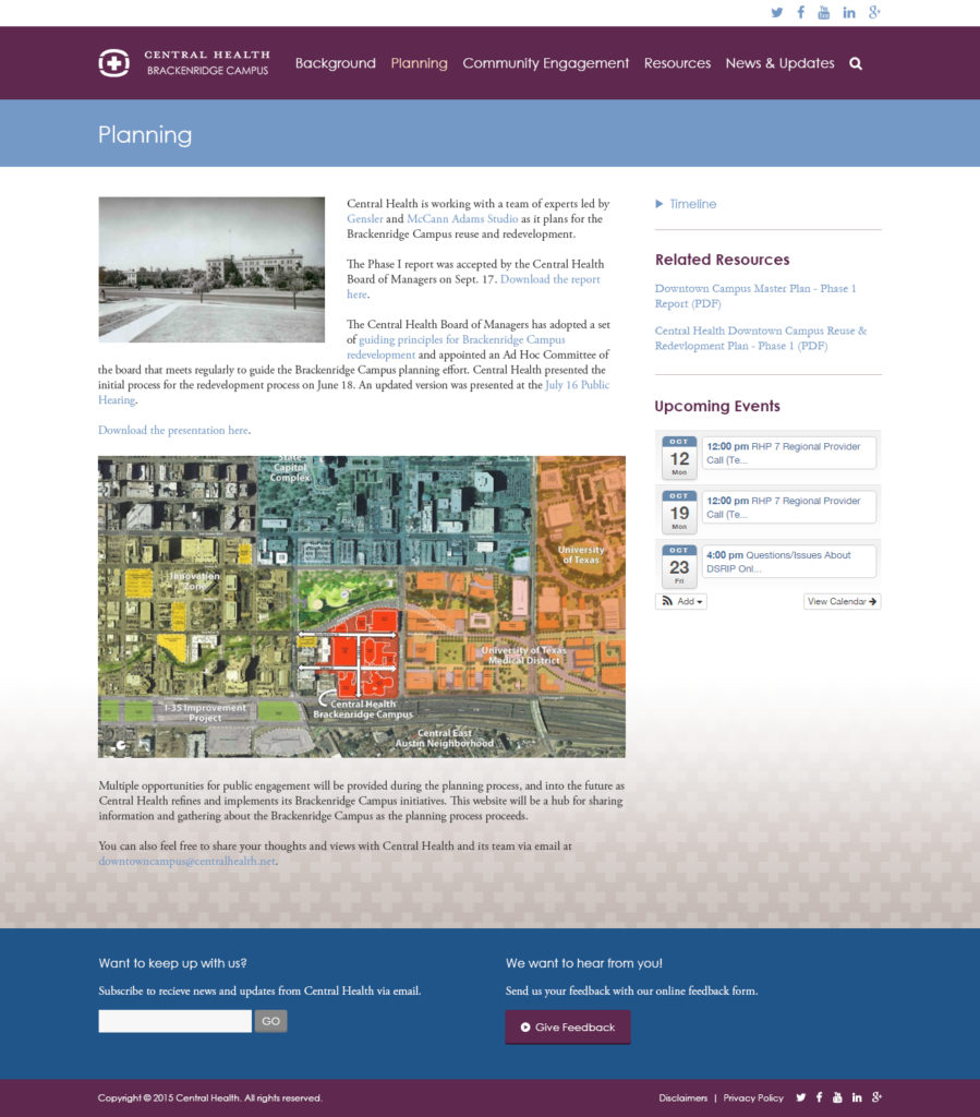 Central Health - Brackenridge Campus subsite - subpage design