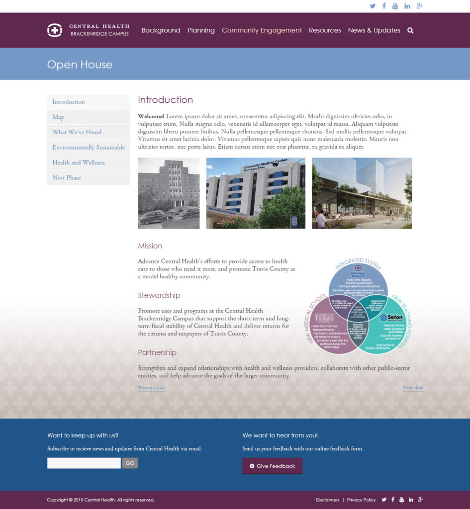 Central Health - Brackenridge Campus subsite - subpage design