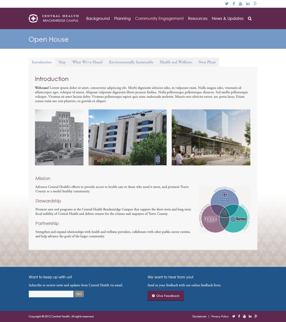 Central Health - Brackenridge Campus subsite - subpage design