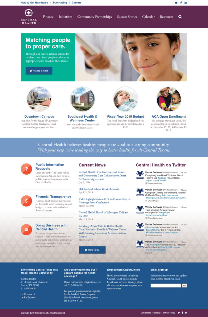 Central Health home page design