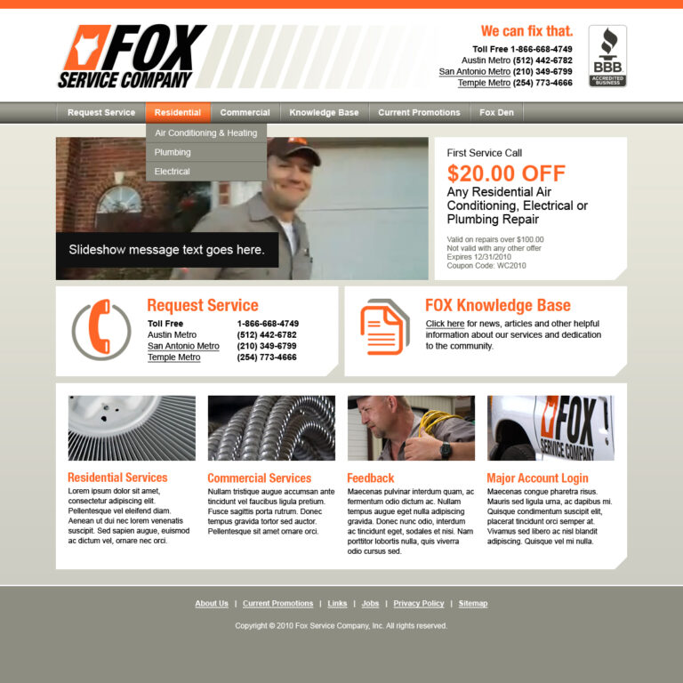 Fox Service Company - Home page design hover effects