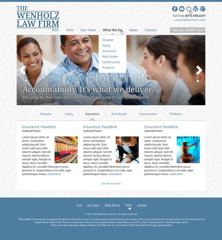 Wenholz Law Firm - Home page design hover effects