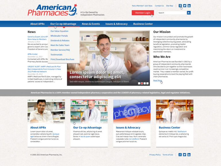 American Pharmacies - Home page design hover effects