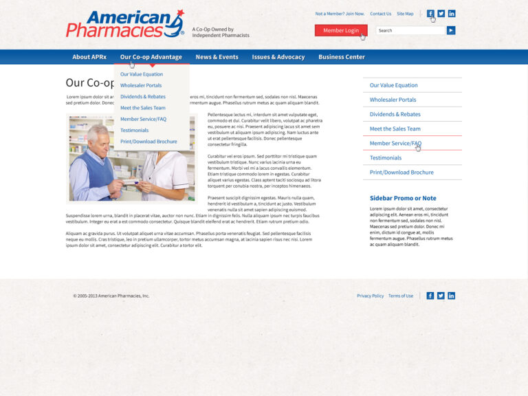 American Pharmacies - Interior page design hover effects