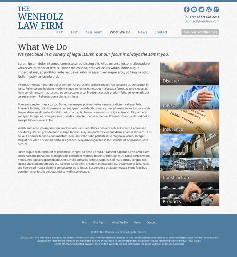 Wenholz Law Firm - What We Do page design