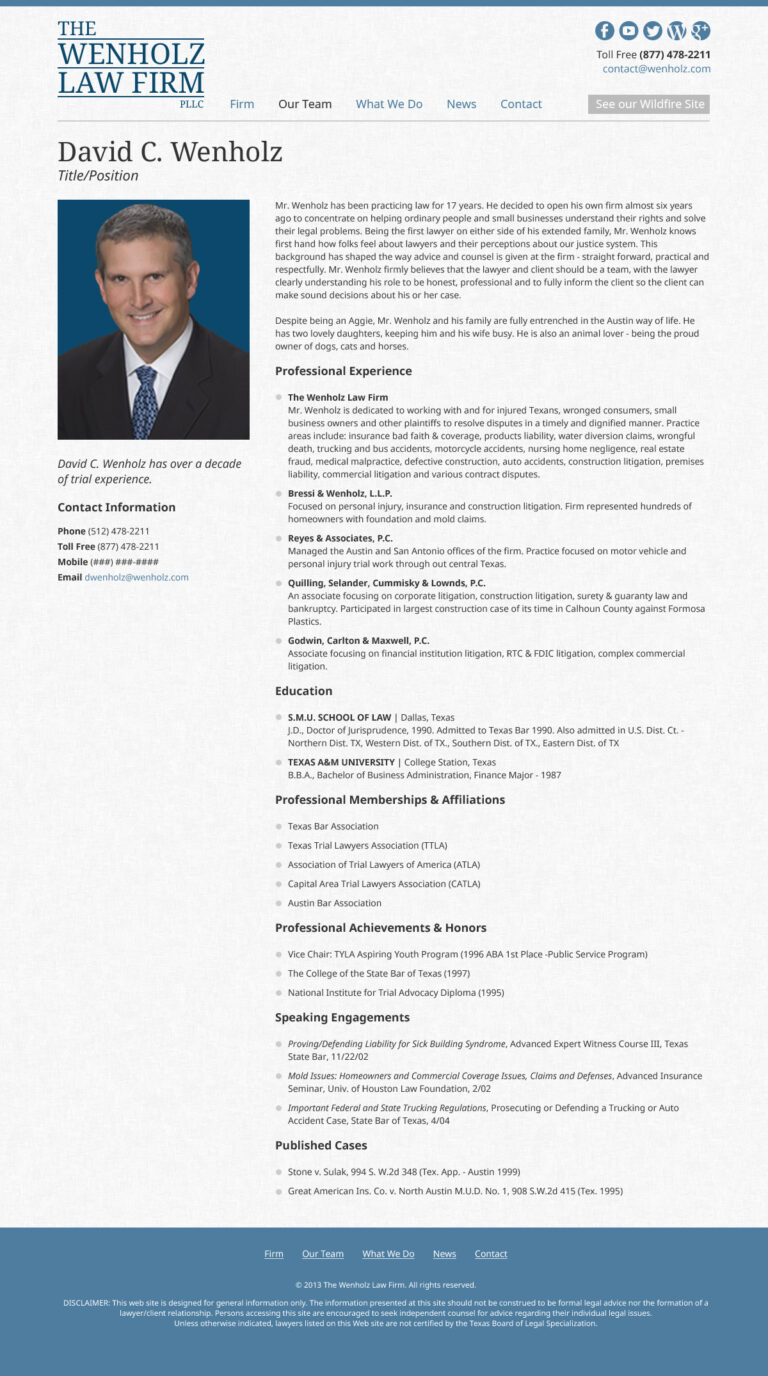 Wenholz Law Firm - Team page design